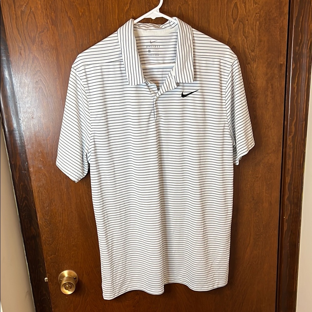 Nike Black and White Dri-Fit Polo Shirt with Stripes | Size Large | Like New